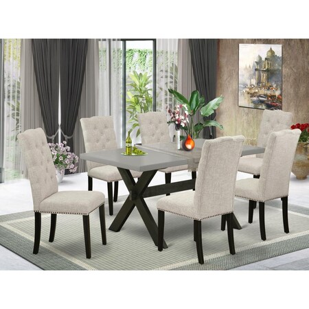 East West Furniture 7 Piece X-Style Dining Table Set - Dark Khaki X696EL635-7